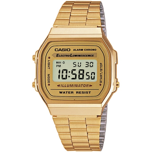 This Casio Casio Collection Digital Watch for Unisex is the perfect timepiece to wear or to gift. It's Gold  Rectangular case combined with the comfortable Gold Stainless steel watch band will ensure you enjoy this stunning timepiece without any compromise. Operated by a high quality Quartz movement and water resistant to 3 bars, your watch will keep ticking. This is a perfect elegant and casual watch for you, it's a great gift for family or friends -The watch has a calendar function: Day-Date, Stopwatch, Alarm, 24 hour display, Light High quality 20 cm length and 21 mm width Gold Stainless steel strap with a Fold over clasp Case diameter: 35x38 mm,case thickness: 9 mm, case colour: Gold and dial colour: LCD