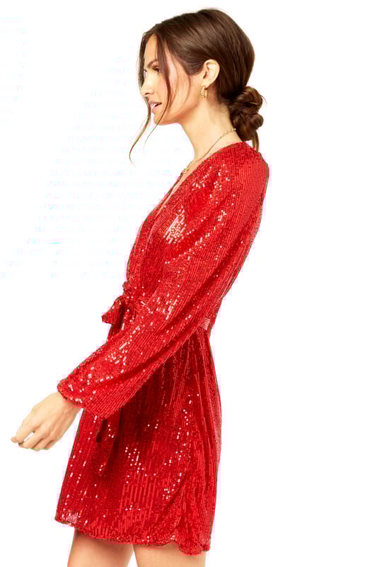 Bright red sequin dress sales