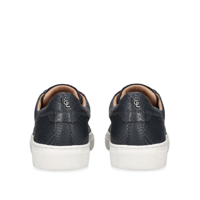 The KGL Dulwich sneaker is crafted from a navy snake effect leather with classic lace up front. The sock is padded with soft memory foam and the sneaker features a textile lining making it great for everyday wear.  The ankle is finished with metallic snake embossed panels featuring the gold KGL stud.