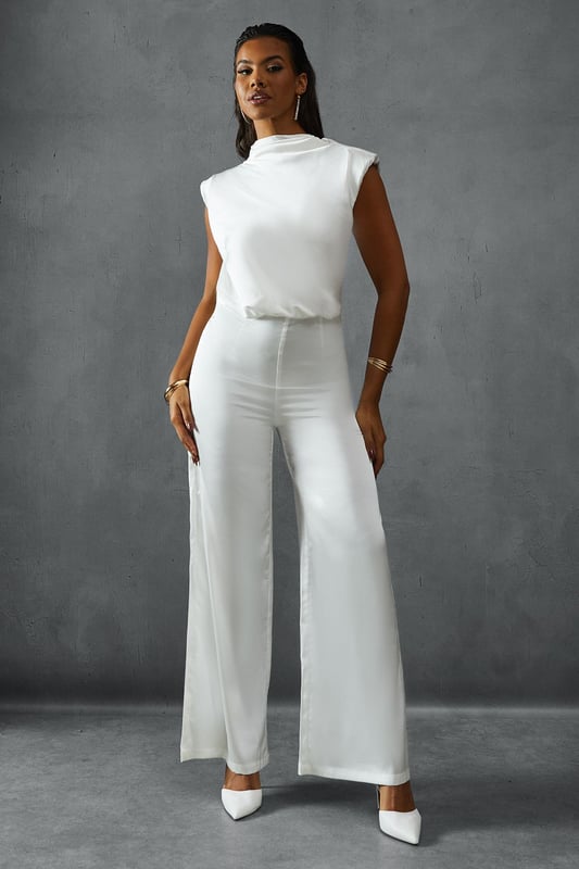 Premium Satin Sleeveless Cowl Back Jumpsuit
