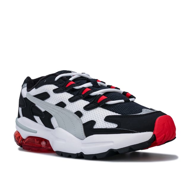 Heren Puma Cell Alien OG Trainers in Puma Black - High Risk Red.<BR><BR>- Ademend bovenwerk van mesh met synthetische overlays.<BR>- Gewatteerde tong en kraag.<BR>- Vetersluiting.<BR>- Comfortabele voering van textiel.<BR>- Uitneembare dempende binnenzool.<BR>- Geborduurd merk op de hiel.<BR>- Dempende EVA tussenzool.<BR>- Doorzichtige achterpod met CELL demping technologie.<BR>- Rubberen buitenzool voor grip.<BR>- Reflecterende details.<BR>- Bovenwerk van textiel en synthetisch Textiel Voering Synthetische Zool.<BR>- Ref: 36980103