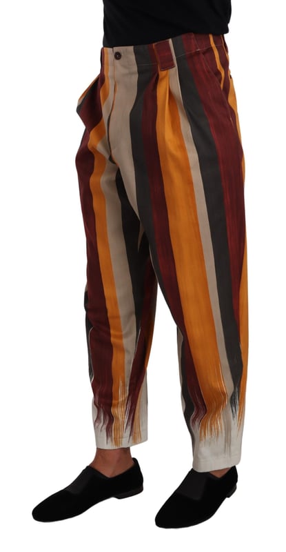 100% Authentic Dolce & Gabbana skinny pants
  Crafted from flax
  Multicolor stripes
  Regular fit
  Zip and button closure
  Logo details
  Made in Italy
  Material: 58% Flax 42% Cotton
Material: 58% Flax 42% Cotton