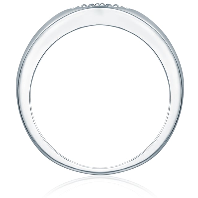 With this effective cocktail ring from Rafaela Donatas Classic Collection, you give your natural charisma a glamorous boost. The strikingly wide range of mirror -gladed sterling silver is rejuvenated in the back and thus ensures optimal comfort in the whole hand. However, the special focus is on the seamless transition from ring rail and ring head. The latter captivates primarily with the circular arrangement of the small zirconias, which from afar act like a large single crystal and thus cause a stir. If you call this ring your own, you will be the star at the next party.