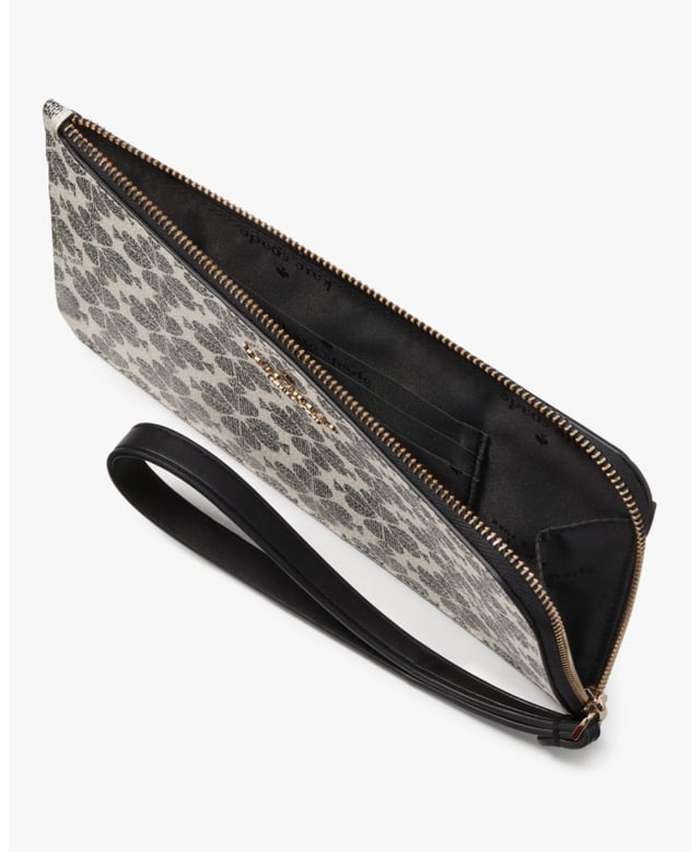 Lucy Spade Flower Pvc Medium L-Zip Wristlet, Metal Pinmount With Spade Logo, 3 Credit Card Slots, Back Slip Pocket,  Length: 20.30 Cm,  Width: 11.50 Cm,  Height: 20.00 Cm