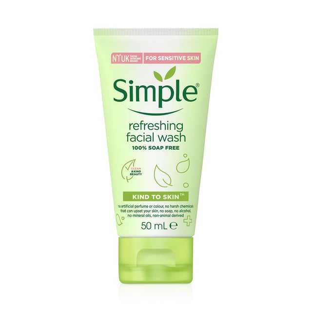Simple Kind to Skin Soap Free Refreshing Facial Gel Wash, 50ml, 3 pack