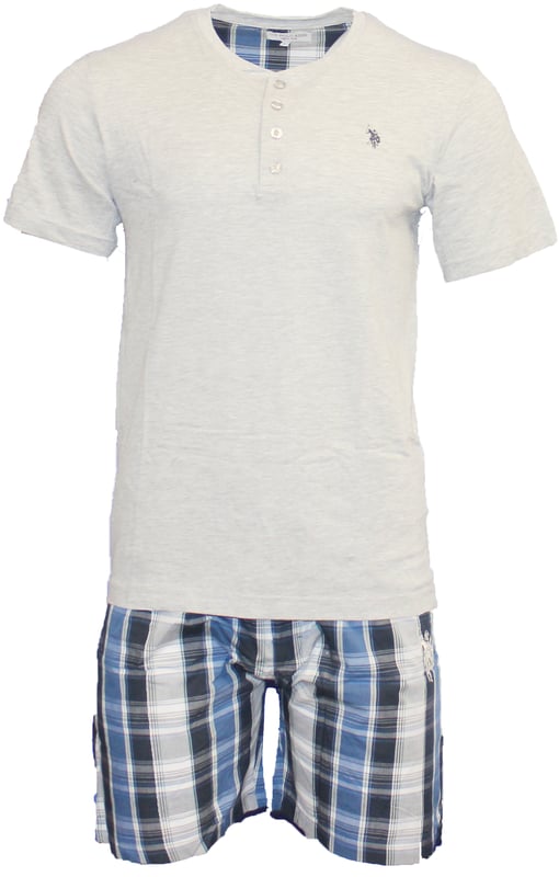 US Polo Assn Kurzarm-Pyjama für Herren, 100% Baumwolle, 2er-Set bestehend aus T-Shirt und Shorts, Pflegeleicht, Maschinenwäsche bei 30°C