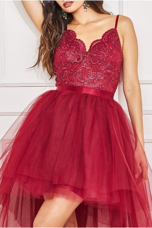 knee length dresses for ladies Juliet JT2488S Prom A Line High Low Corset Applique Formal Dress main image 0