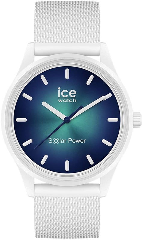 This Ice Watch Ice Solar Power Analogue Watch for Women is the perfect timepiece to wear or to gift. It's White 40 mm Round case combined with the comfortable White Silicone will ensure you enjoy this stunning timepiece without any compromise. Operated by a high quality Quartz movement and water resistant to 5 bars, your watch will keep ticking. Go green with this solar powered watch recharges itself in any kind of light. This solar watch does not require any battery replacement. The watch has a function: Solar Powered. High quality 21 cm length and 20 mm width White Silicone strap with a Buckle. Case diameter: 40 mm, case thickness: 12 mm, case colour: White and dial colour: Blue.