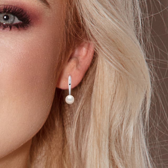 Pendientes - Rhodium 925 milésimo - Pearls de agua dulce Botón de 7-8 mm - Blanco - Sistema de gancho - Entregado en un caso con un certificado de autenticidad y una garantía internacional - Todas nuestras joyas están hechas en Francia.