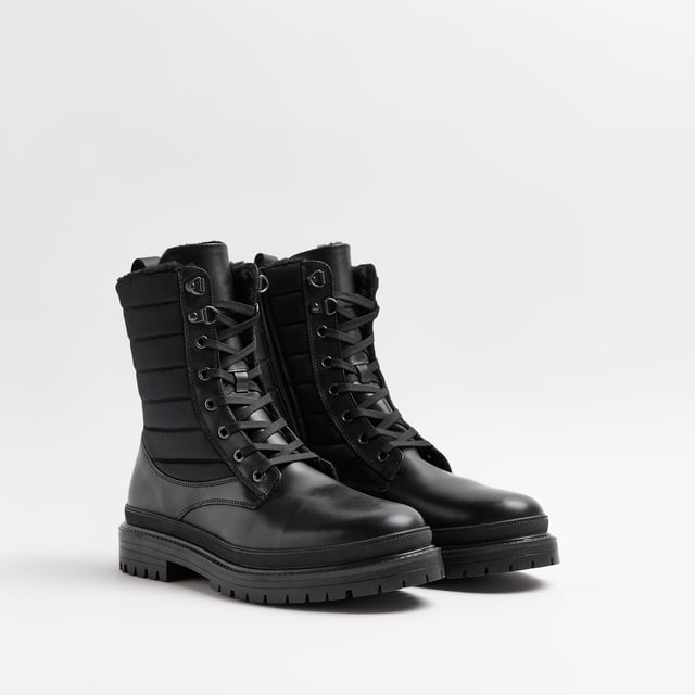 River Island Mens Military Boots Black Quilted Tall
