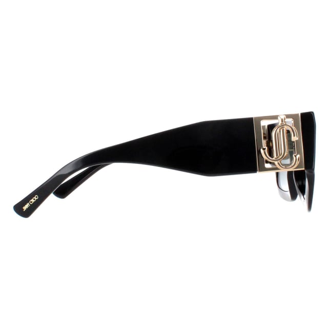 Jimmy Choo Square Womens Black Grey Gradient NENA/S  Sunglasses boast a square-style frame and are distinguished by their large metal branding on the hinges. These sunglasses offer a sophisticated and contemporary look, perfect for adding a touch of glamour to any outfit.