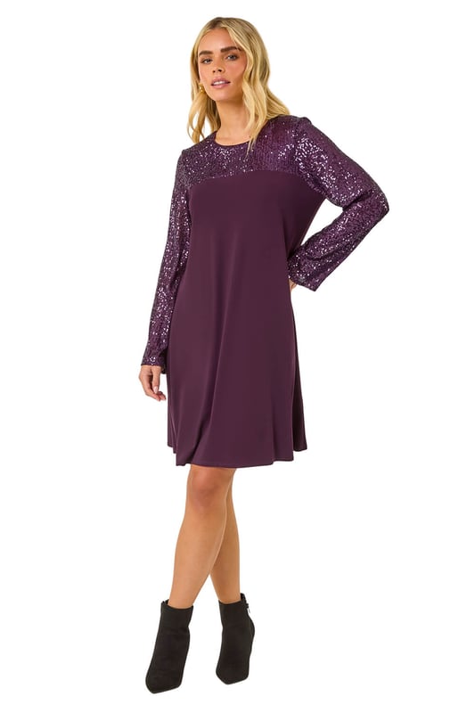Petite Contrast Sequin Shift Stretch Dress
