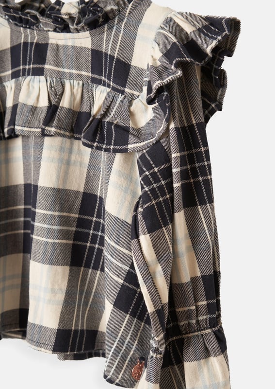 Check me out! This scrumptious ruffle detail check blouse will be your go to this season - wear with our denim kick flares for the ultimate 70s inspired outfit .  . About me: 100% Cotton. Look after me: Think planet. wash at 30c.