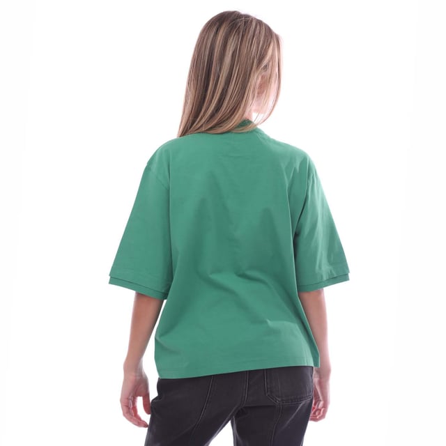 Womens Ambush Stoppers T-Shirt in green.- Ribbed crew neck.- Short sleeves.- Detachable cord necklace with stopper detailing.- Embroidered logo at left chest.- Fabric: 100% Cotton.  Rib: 100% Cotton.  Details: 100% Polyester.  Machine washable.- Ref: BWAA0310015555