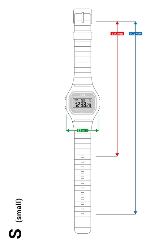 This Ice Watch Ice Digit Retro - Metal Silver Mirror - Black Digital Watch for Women is the perfect timepiece to wear or to gift. It's Silver  Rectangular case combined with the comfortable Black Silicone watch band will ensure you enjoy this stunning timepiece without any compromise. Operated by a high quality Quartz movement and water resistant to 3 bars, your watch will keep ticking. Let yourself be captivated by timeless charm with the ICE digit retro Metal silver mirror. With its design inspired by the classics of the past, this bold watch combines retro style with modern comfort thanks to its soft, comfortable deep-black silicone strap. This Digital watch has a calendar function: Day-Date , Stop Watch , Dual Time , Alarm and Light High quality 19 cm length and 18 mm width Black Silicone strap with a Buckle Case measurement: 32 X 34 mm,case thickness: 8 mm, case colour: Silver and dial colour: Silver