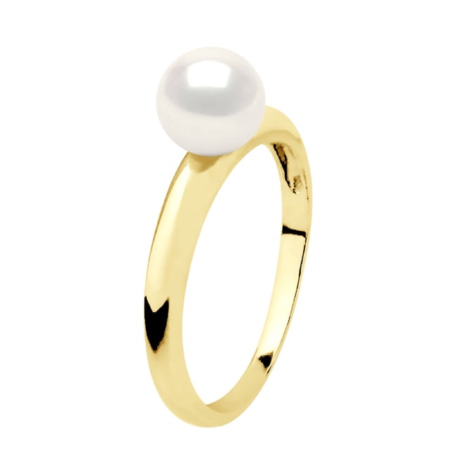 Ring - Gult guld - Äkta odlad sötvattenspärla rund 6-7 mm - FÄRG NATURLIG VIT - finns i storlekar jämna nummer från 48 till 62 - Levereras med äkthetscertifikat och internationell garanti - MADE IN FRANCE