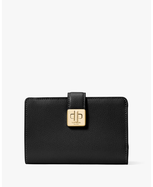 This Medium Wallet Holds All Your Credit Cards, Bills, Loose Change, I.D., Receipts, Tickets…And It Won't Take Up All The Space In Your Bag., Phoebe Refined Grain Leather Turnlock Medium Wallet, On Hardware,  Length: 2.54 Cm,  Width: 14.22 Cm,  Height: 9.14 Cm