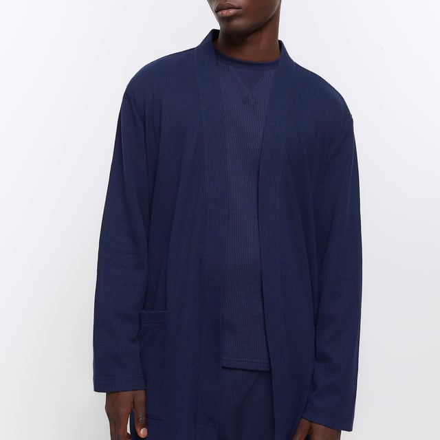 River Island Mens Robe Navy Regular Fit Waffle Texture