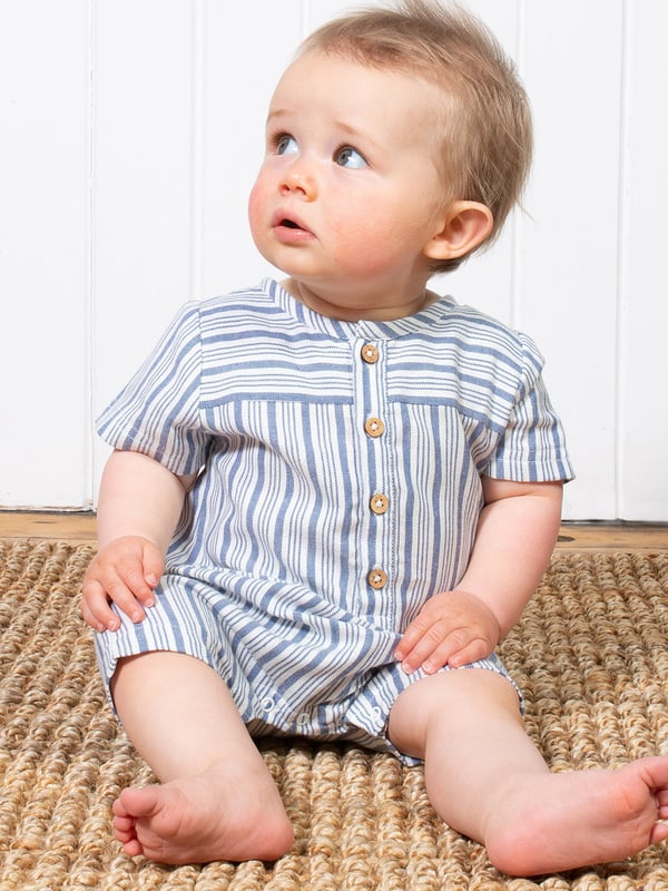 This really is a rather special little number. Perfect for those days on the beach or in the garden, our haven romper is a must-have for this seasons wardrobe. Lightweight and practical, this romper will keep your little one cool this summer. With other haven stripe fabric options across all ages available this season there are also lots of opportunities to create 'matchy matchy' sibling or friend looks.
