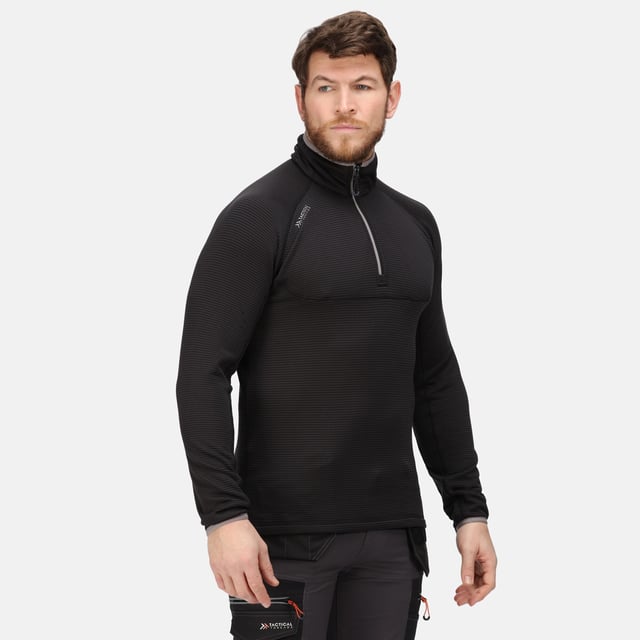 Fabric: Fleece, Stretch. Design: Stripe. Cuff: Elasticated. Fastening: Half Zip. Neckline: High-Neck. Sleeve-Type: Long-Sleeved. Moisture Wicking.