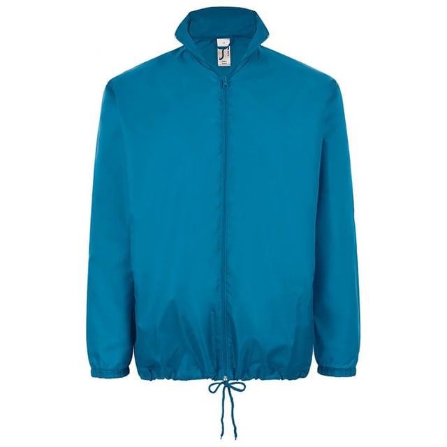 Unisex jacket. Showerproof and windproof. Full length zip. Concealed adjustable hood. Two zip pockets. Elasticated cuffs. Drawcord hem. Fabric: 210T Polyester. Chest (to fit inches): S(36/38), M(38/40), L(41/42), XL(43/44), XXL(45/47).