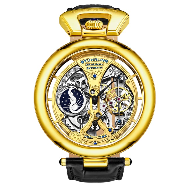 Stuhrling original black alligator leather watch best sale