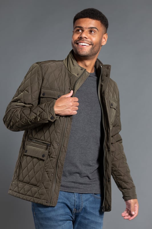 Khaki Diamond Padded Funnel Neck Jacket