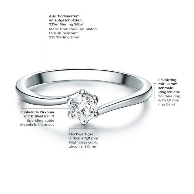 Looks like a real diamond ring and conquered her dream woman in the storm with the classic design: the fantastic engagement ring from the jewelry manufacturer 1934 is a real jewelry highlight. Made made of high -glossly polished 925 sterling silver, the ring captivates with its feminine design language. On the narrow ring splint, a sparkling zirconia stone is enthroned in the characteristic crab version, which gave its almost magical radiance through a 57 facet cut. Warning risk of confusion: the stone shimmers like a real diamond. With this noble engagement ring, your loved one will certainly not hesitate and answer with an excited "yes!" This solitaire ring is also a romantic surprise for every other occasion.