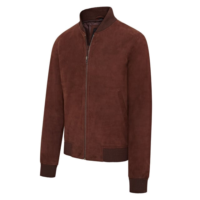 Introducing the Men's Varsity Suede Leather Bomber Jacket, a refined take on the classic MA-1 flight jacket. Crafted from 100% soft goat suede, this jacket offers exceptional durability and a supple drape. The exposed zip front features a wide, quilt stitch zip stand, complemented by a rib knit collar, cuffs, and hem for added warmth and a sleek silhouette. With four pockets�two at the waist and two inside, including a secure zipped pocket�this fully lined jacket combines style and functionality seamlessly.

� Made from 100% soft goat suede for durability and comfort
� Exposed zip front with quilt stitch zip stand
� Rib knit collar, cuffs, and hem for insulation
� Four pockets: two waist and two interior, one with a zip
� Fully lined interior for added warmth and comfort
