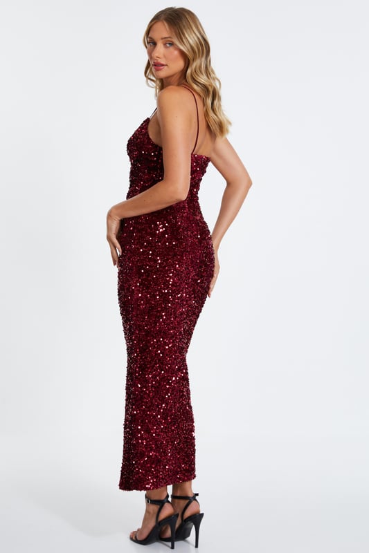 chinese dress ladies Burgundy Sequin Maxi Dress