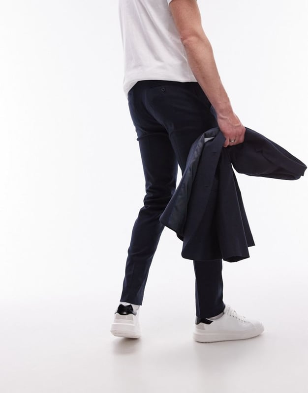 Topman skinny textured suit trousers in navy