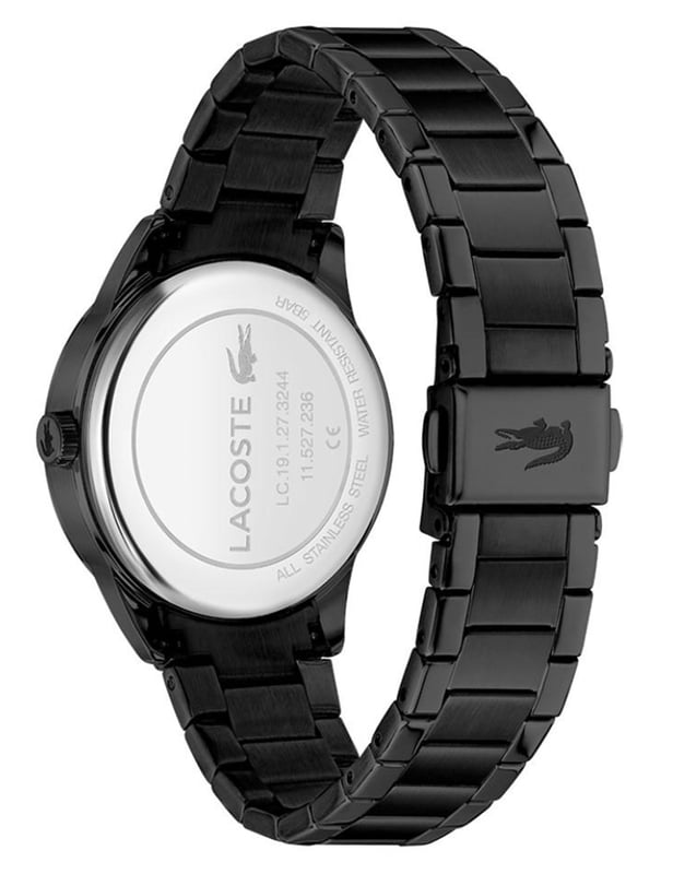This Lacoste Ladycroc Analogue Watch for Women is the perfect timepiece to wear or to gift. It's Black 36 mm Round case combined with the comfortable Black Stainless steel watch band will ensure you enjoy this stunning timepiece without any compromise. Operated by a high quality Quartz movement and water resistant to 3 bars, your watch will keep ticking. Elegant and fashionable watch that is suitable for the daily life of every Women High quality 19 cm length and 17 mm width Black Stainless steel strap with a Fold over with push button clasp Case diameter: 36 mm,case thickness: 8 mm, case colour: Black and dial colour: Black
