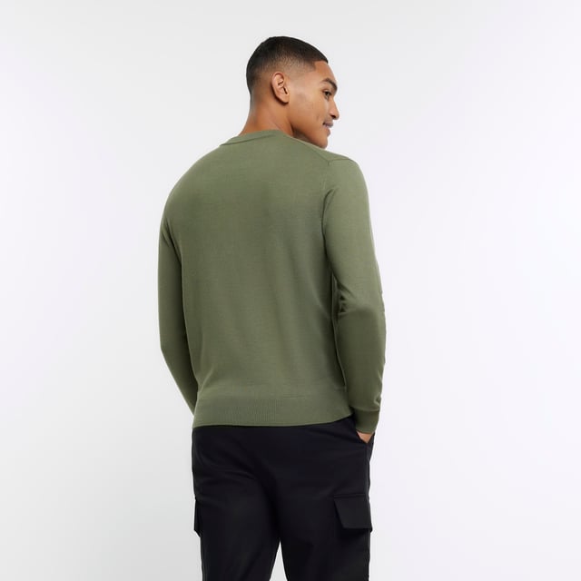 River Island Mens Jumper Green Slim Fit Crew