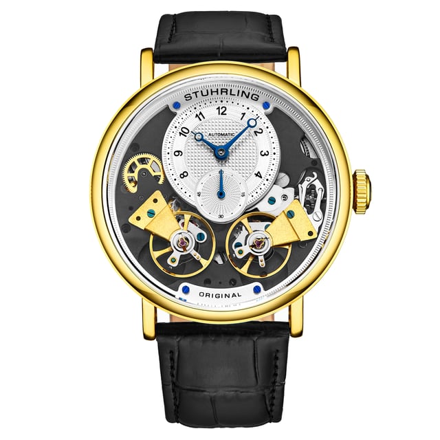 Stuhrling original black alligator cheap leather watch