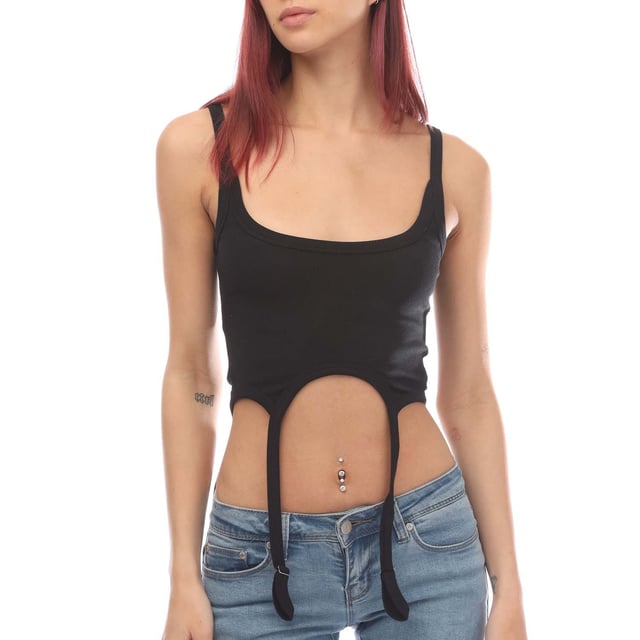 Womens Heron Preston Hooks Tank Top in black.- Strap detail at front.- Rib knit.- Orange logo patch at back.- Slim fit.- 95% Cotton  5% Elastane.- Ref: HWAC005F211000