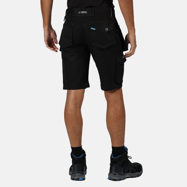 65% Polyester, 35% Fabric. 245gsm. Design: Logo, Plain. Pockets: Holster Pocket, 2 Front Pockets, Cargo, Buttoned, 2 Back Pockets, Tool, 1 Mobile Phone Pocket. Fastening: Button, Front Zip. Fabric Technology: Durable, DWR Finish. Reinforced Seams, Triple stitched seam, Water Repellent.