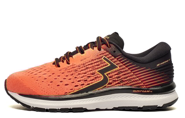 Introducing the Meraki 4 womens running shoes from 361, engineered for top-notch performance and comfort. These shoes feature an OrthoLite insole that ensures long-lasting cushioning, paired with a textile/double-layer mesh upper to maximize breathability and keep your feet cool during runs. The anatomical pressure-free tongue design provides a snug, irritation-free fit, while the MORPHIT midfoot interior ensures superior stability and support. Equipped with QU!K Spine technology, the Meraki 4 enhances torsional rigidity for better control, while the QU!K Flex 4Foot technology optimizes ground contact, giving you better acceleration and speed. The QU!KFOAM midsolean EVA rubber blend with a PU coatingdelivers exceptional durability and outstanding cushioning, ensuring every stride feels smooth and powerful. Step into the Meraki 4 for a premium running experience.- Textile/double-layer mesh upper for breathability
- Anatomical pressure-free tongue for snug, irritation-free fit
- Comfort cushioned Ortholite insole
- MORPHIT midfoot interior for stability and support
- QU!KFOAM and EVA mix cushioning
- QU!K Spine technology for enhanced torsional rigidity
- QU!K Flex 4Foot technology for better ground contact and acceleration
- Durable outsole 
- Soft padded heel & ankle collar
 - 361 branding throughout