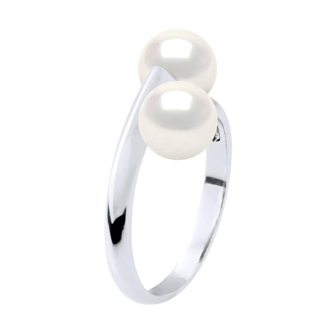 Ring You & Me – 2 echte Süßwasser-Zuchtperlen rund 6–7 mm – Qualität AA – FARBE NATÜRLICH WEISS – Silber 925 rhodiniert – verstellbar von Größe 48 bis 62 (FR) – Lieferung in Schatulle und mit Echtheitszertifikat und internationaler Garantie - HERGESTELLT IN FRANKREICH