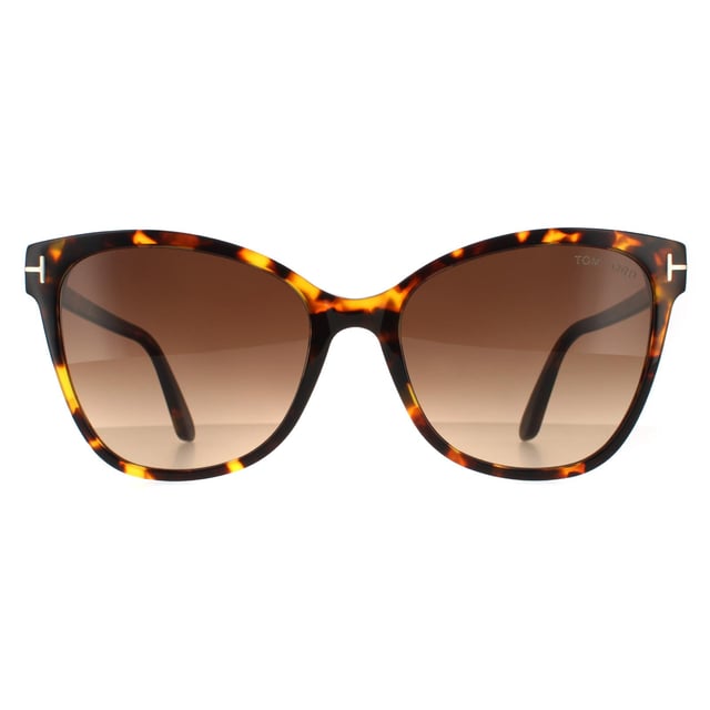 Tom Ford Cat Eye Womens Dark Havana Brown Gradient   Ani FT0844 are a cat eye shape crafted from lightweight acetate.   They are superbly enhanced with tweaks at the corners which are enhanced with the signature Tom Ford "T" emblem. The Tom Ford logo also appears on the left lens for added authenticity.
