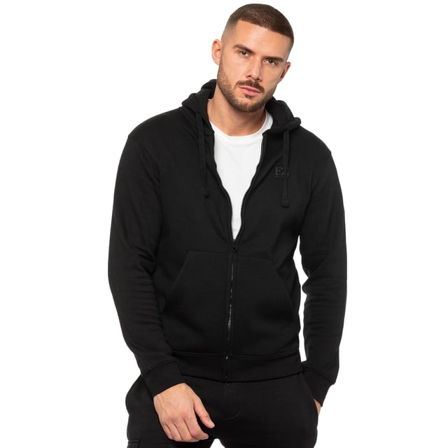 Plain black zip up hoodie mens top