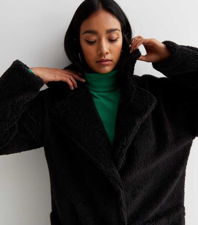 Womens black teddy coat top