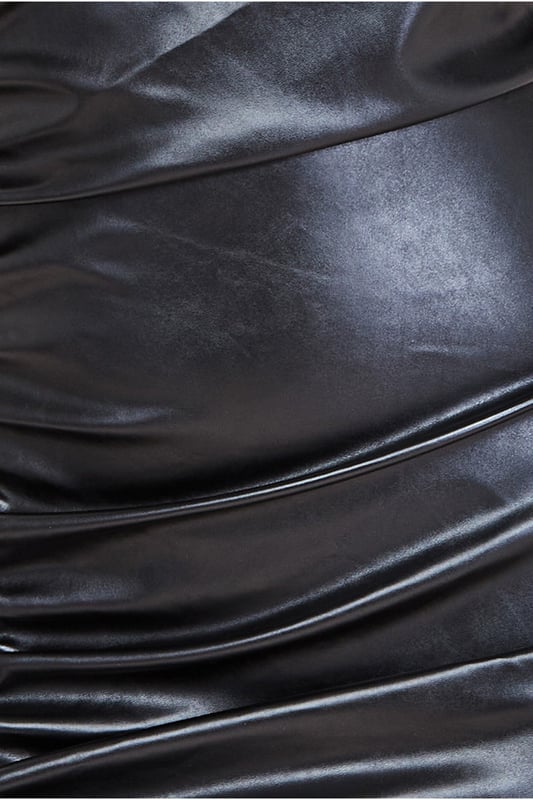 One Shoulder Faux Leather Mini Dress