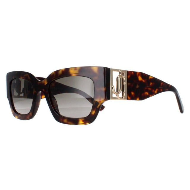 Jimmy Choo Square Womens Havana and Gold Brown Gradient NENA/S  Sunglasses boast a square-style frame and are distinguished by their large metal branding on the hinges. These sunglasses offer a sophisticated and contemporary look, perfect for adding a touch of glamour to any outfit.