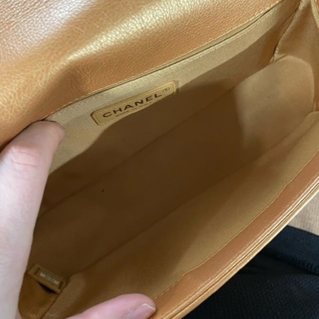 VINTAGE, RRP AS NEW
Elevate your ensemble with the timeless allure of the Chanel Quilted Medium Boy Flap Bag in sumptuous brown lambskin leather. This chic shoulder bag epitomizes luxury with its diamond-quilted pattern and opulent feel. The bag showcases an aged gold chain link shoulder strap adorned with a leather shoulder pad, providing both comfort and style. The focal point is the aged gold Boy Chanel CC press lock that adds a touch of glamour. Opening the front flap reveals a matching fabric interior that includes a convenient patch pocket for organization. Perfect for adding a touch of refinement to any outfit, this Chanel bag is an iconic piece that exudes sophistication and elegance in every detail.

with Dust bag

Chanel Quilted Medium Boy Flap Bag in Brown Lambskin Leather
Condition: Excellent
Signs of wear: No retail tag, No visible sign of wear., 
Packaging: Dust bag
Color: Brown | ochre
Material: Leather | Lambskin leather
Size: One Size
Measurements: Width: 80; Height: 150; Length: 260; Handle drop: 250; Strap length: 600
SKU: NAPPUGBBA385936W