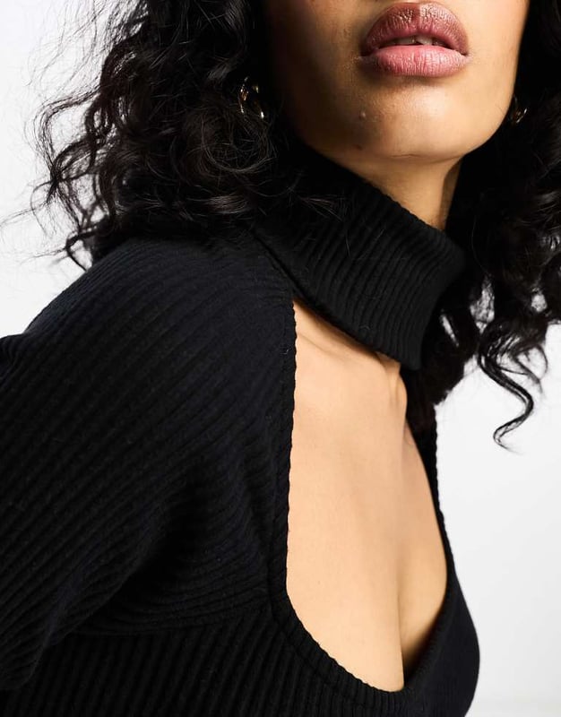 ASOS DESIGN supersoft rib long sleeve fitted midi dress with