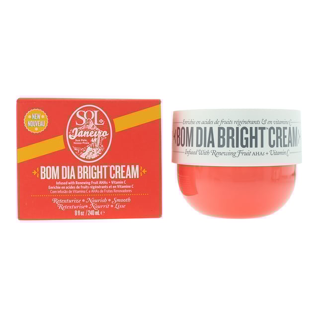 The Sol De Janeiro Bom Dia Bright Body Cream is a luxurious body cream that combines advanced skincare benefits with the irresistible allure of Brazilian beauty rituals. This richly moisturizing cream is specially formulated to brighten and even out skin tone. The ingredients work together to gently resurface the skin, reducing the appearance of dark spots, uneven texture, and dullness, revealing a smoother, more radiant complexion.
