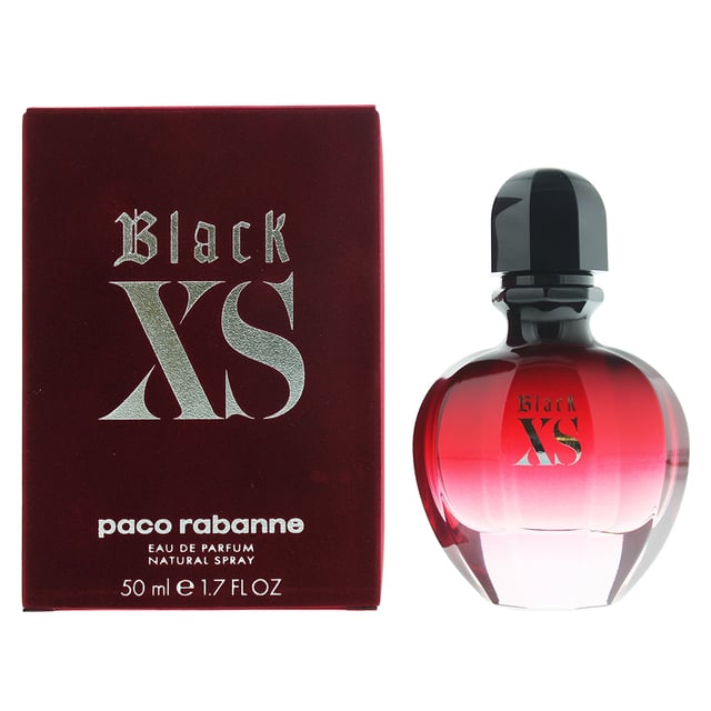 Black XS Eau de Parfum by Paco Rabanne is an oriental woody fragrance for women. Top notes are cranberry pink pepper and tamarind. Middle notes are rose black violet and cacao. Base notes are sandalwood massoia wood and black vanilla. Black XS Eau de Parfum was launched in 2018.