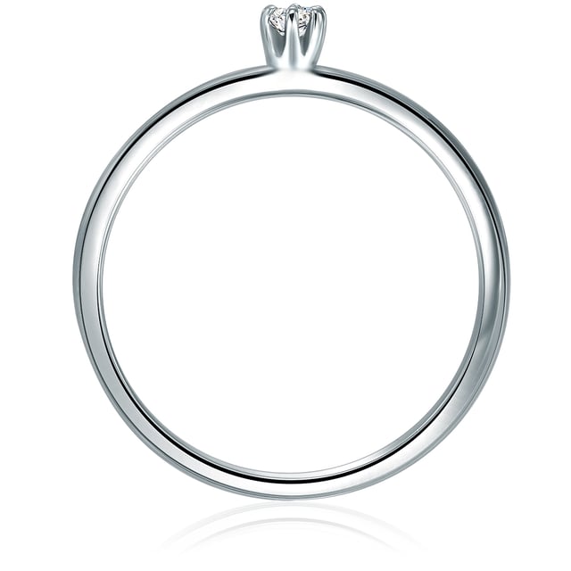 Simple and noble: This classic engagement ring from Tresor 1934 is perfect for all women who love high -quality materials and minimalist design. The narrow ring splint made of a protected 925 sterling silver stages a sparkling diamond with 0.05 carat. An elaborate brilliant cut with 57 facets ensures sensational sparkle. Apart and at the same time suitable for everyday use, the version is: inspired by the popular look of a clamping ring, the ring rail is continued almost invisibly, so that the diamond is firmly anchored. An enthusiastic "yes" with the marriage proposal is certain!