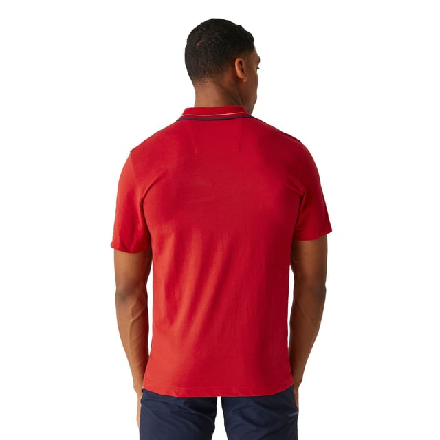 100% Cotton. Fabric: Coolweave. Design: Logo. Fastening: Button. Neckline: Contrast Stripe, Turn Down Collar. Sleeve-Type: Short-Sleeved. Fabric Technology: Breathable. 3 Button Placket. 160gsm. Sustainability: BCI Approved, Sustainable Materials. S: 38 in. M: 40 in. L: 42 in. XL: 44 in. XXL: 48 in. 3XL: 51 in. 4XL: 54 in. 5XL: 57 in.