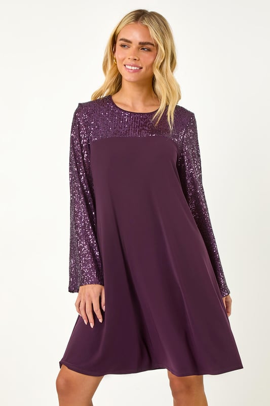 Petite Contrast Sequin Shift Stretch Dress